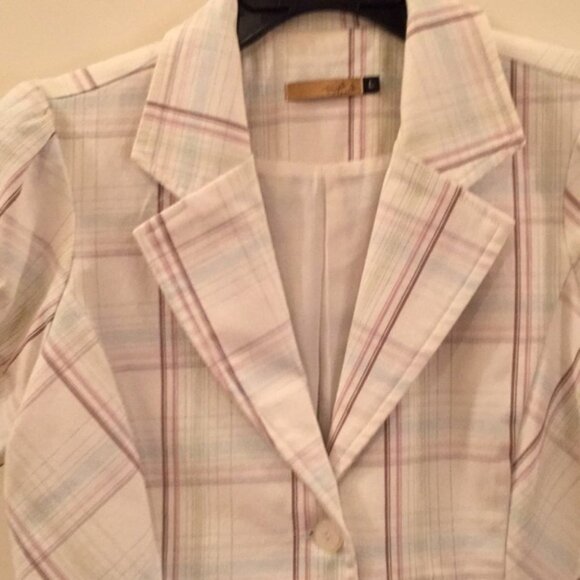 💗🧷 Vintage Final Touch Women’s Pastel Pink & White Plaid Short Sleeve Blazer - Picture 7 of 8
